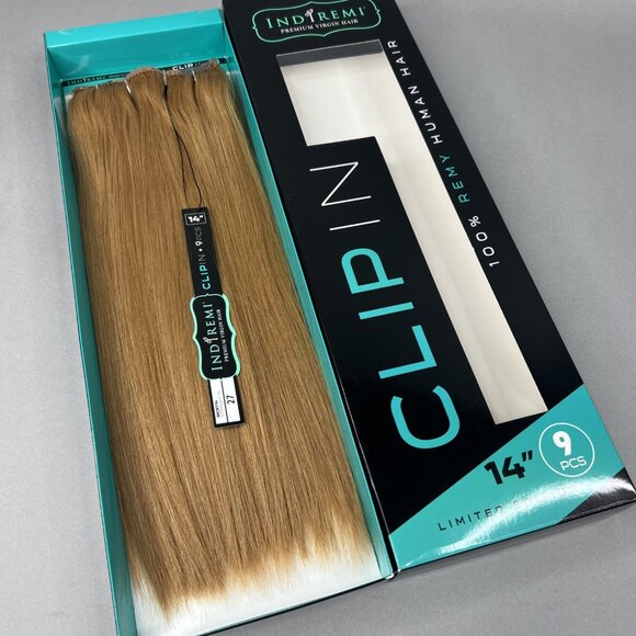 Indi Remi 9 Pc 14” Clip-in #27 Honey Blonde Straight Human Virgin Hair Bobbi